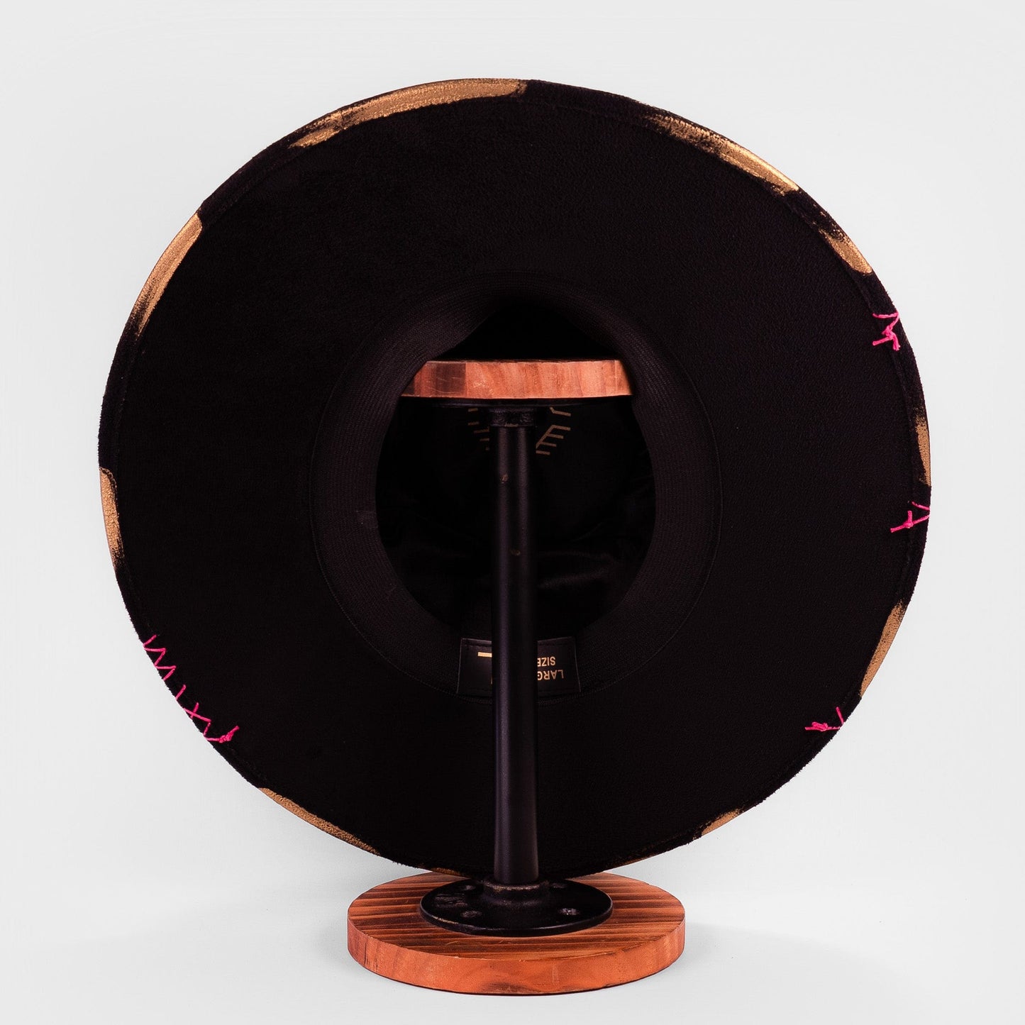 Aukala Hat Handcrafted Boho Ajaw Obsidiana Hat – Black Suede Fedora with Gold Trim & Pink Beaded Accent