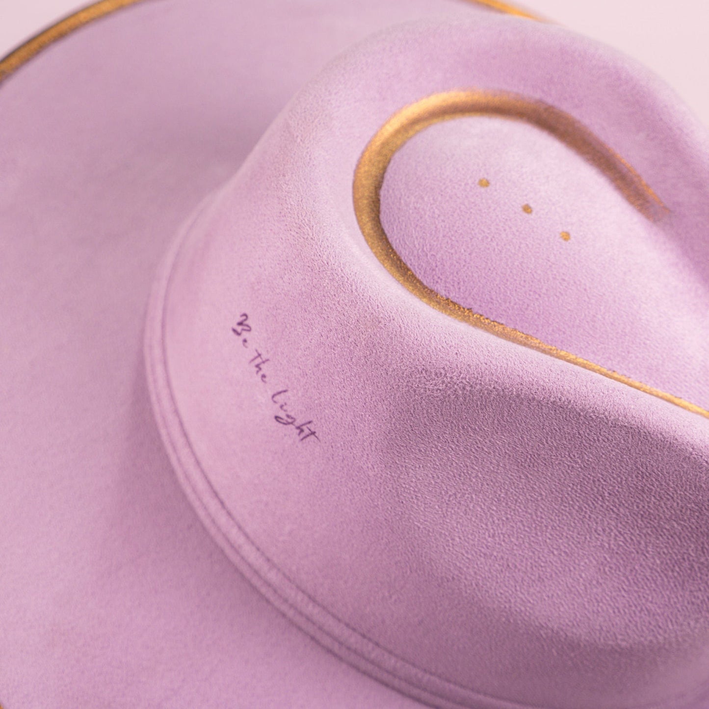 Aukala Hat Handcrafted Boho Amethyst Dream Hat – Lavender Suede Fedora with Gold Trim & Amethyst Crystal Accent