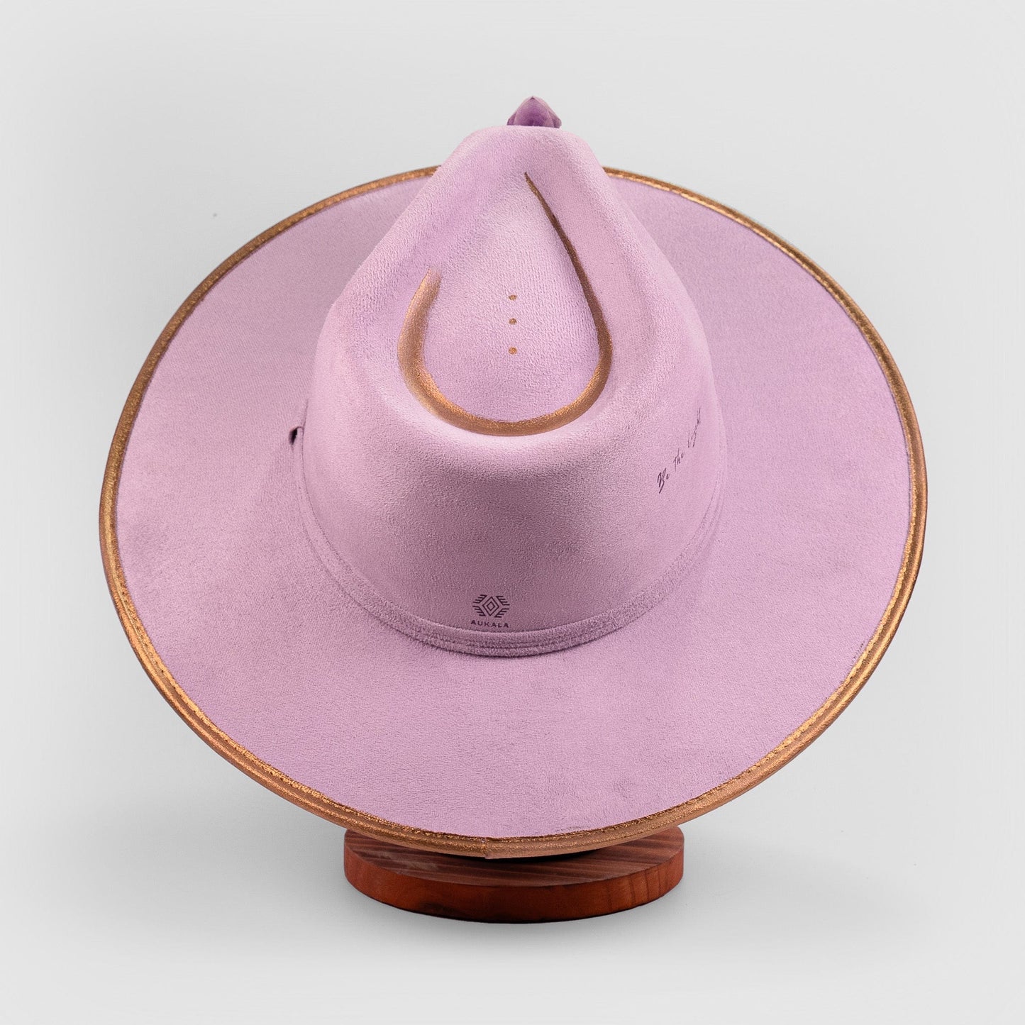 Aukala Hat Handcrafted Boho Amethyst Dream Hat – Lavender Suede Fedora with Gold Trim & Amethyst Crystal Accent