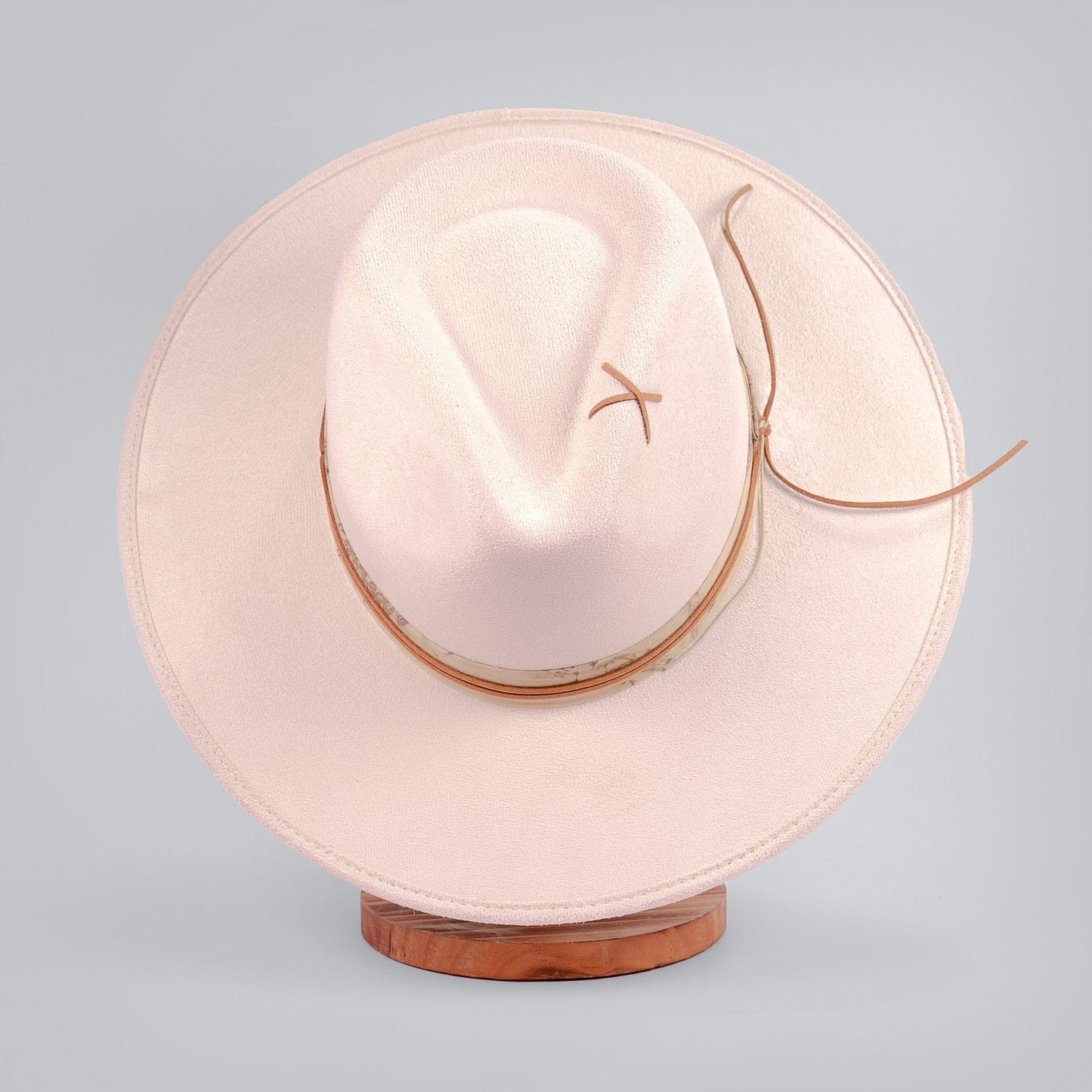 Aukala Hat Handcrafted Boho Desert Crescent Hat – Off-White Suede Fedora with Leather Band & Minimalist Stitching