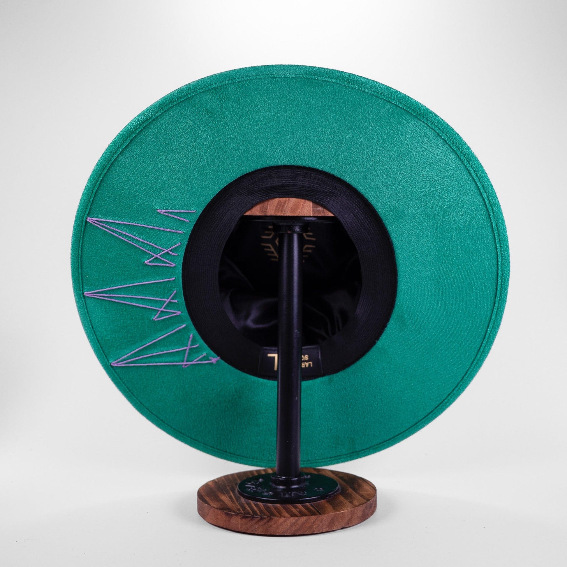 Aukala Hat Handcrafted Boho Emerald Jungle Hat – Green Suede Fedora with Violet Stitching & Beaded Band