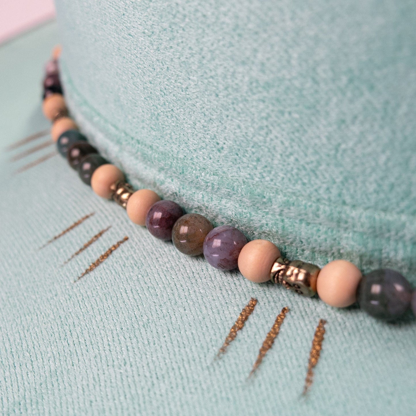 Aukala Hat Handcrafted Boho Itzá Jade Hat – Aqua Suede Fedora with Gold Trim & Beaded Accents