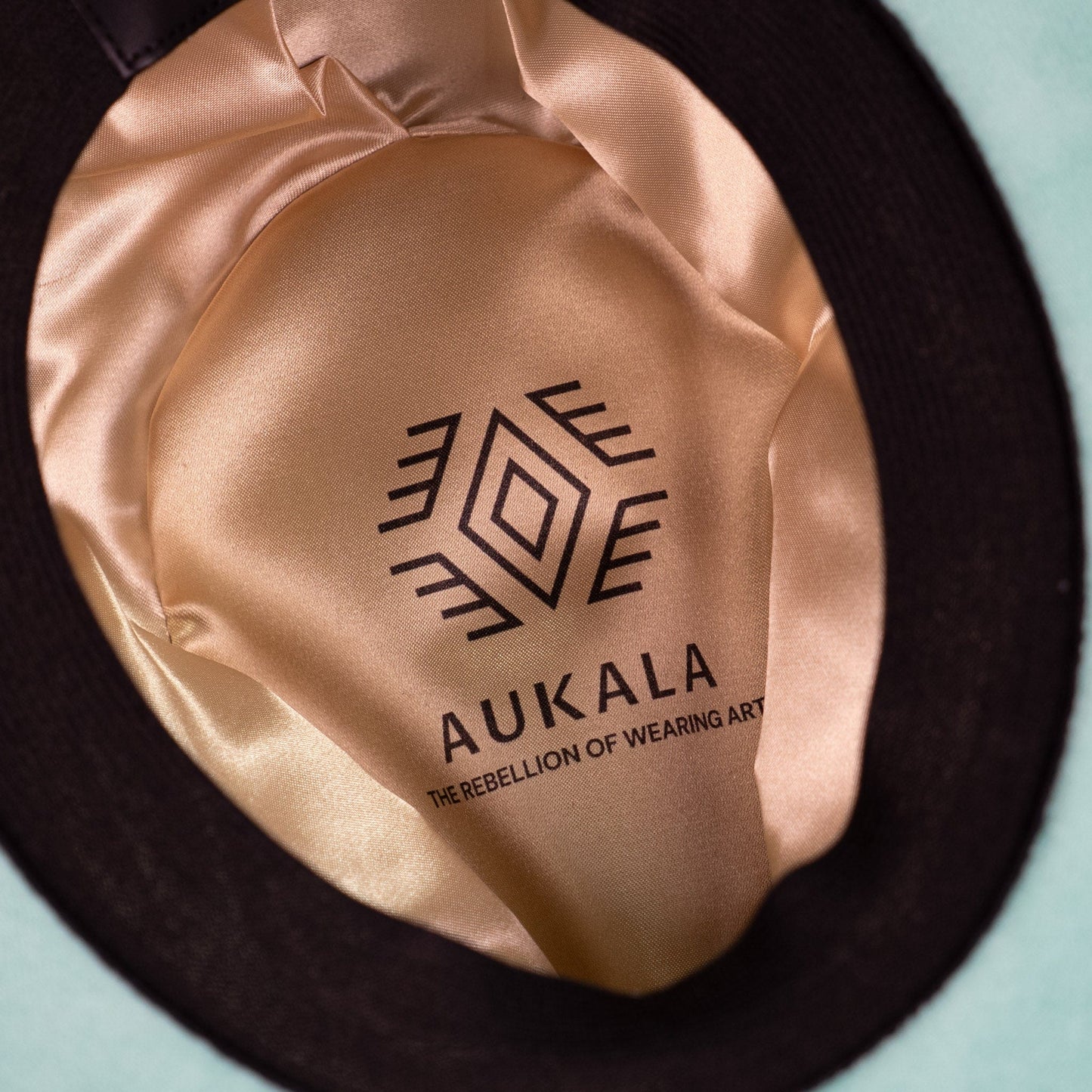 Aukala Hat Handcrafted Boho Itzá Jade Hat – Aqua Suede Fedora with Gold Trim & Beaded Accents