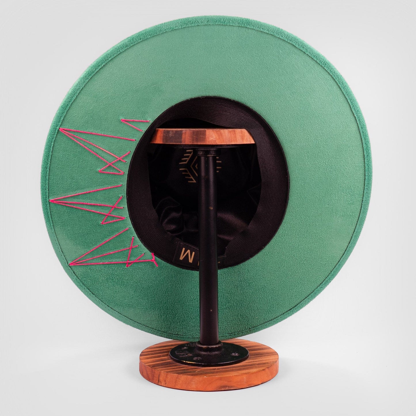 Aukala Hat Handcrafted Boho Kinari Hat – Emerald Suede Fedora with Red Stitching & Beaded Accents