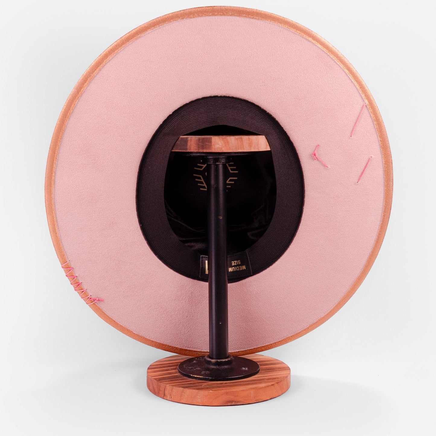 Aukala Hat Handcrafted Boho Rose Quartz Aura Hat – Blush Pink Suede Fedora with Gold Trim & Rose Quartz Accent