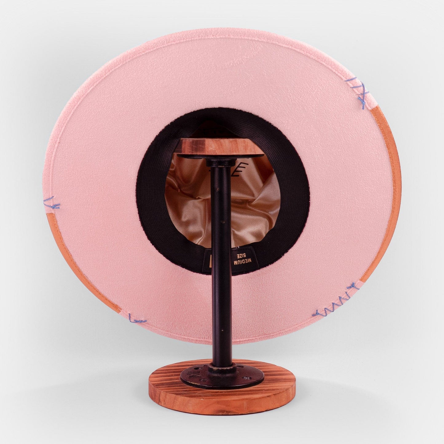 Aukala Hat Handcrafted Boho Sak Nah Rosa Hat – Blush Pink Suede Fedora with Gold Trim & Beaded Accent