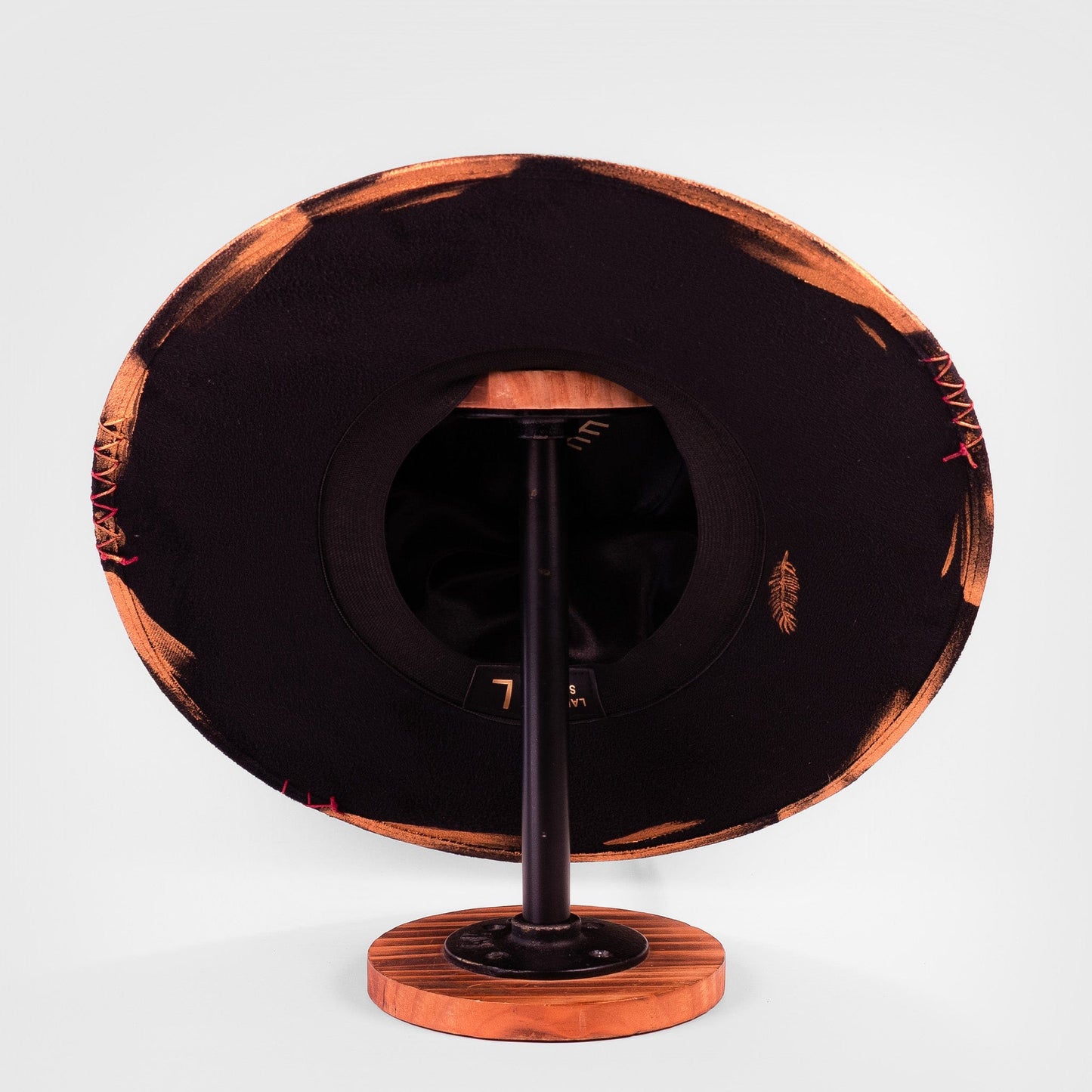 Aukala Hat Handcrafted Boho Tonatiuh Águila Hat – Black Suede Fedora with Gold Brushstrokes & Feather Accent