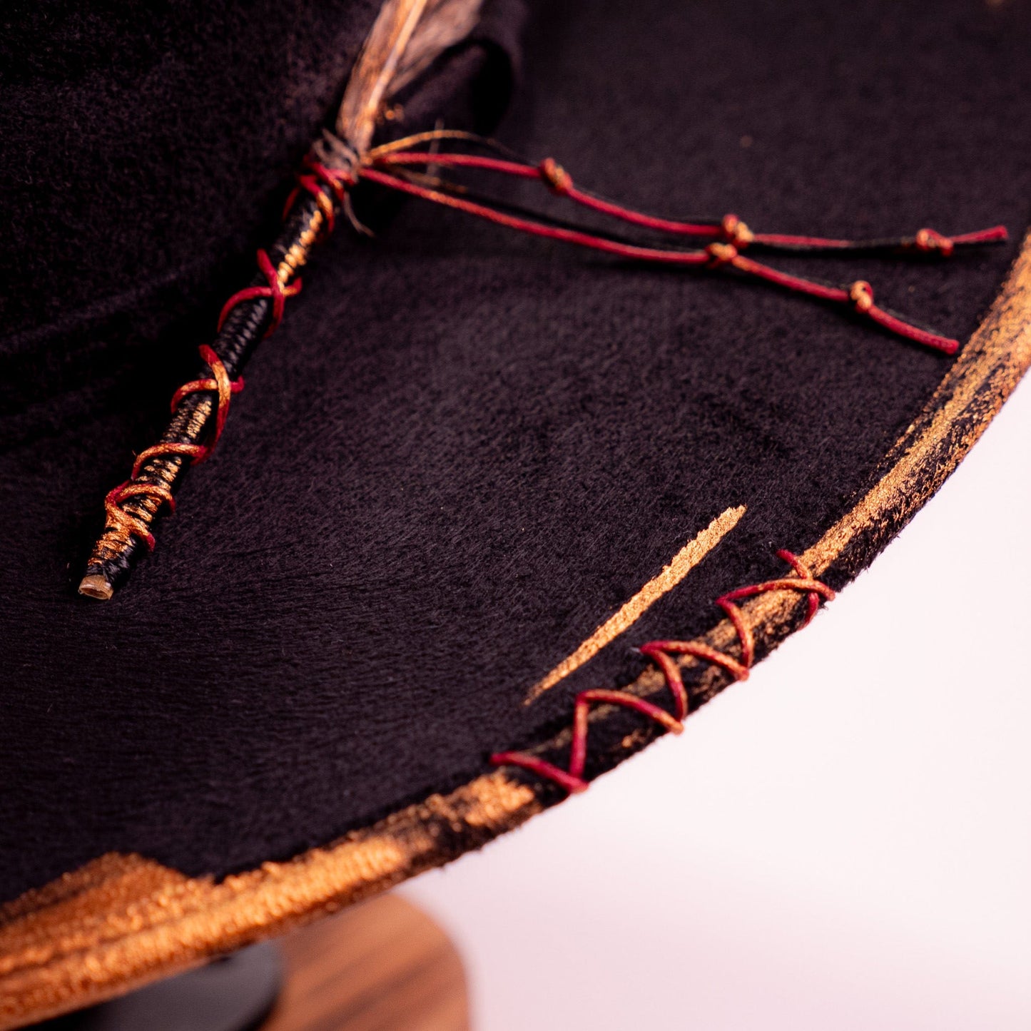 Aukala Hat Handcrafted Boho Tonatiuh Águila Hat – Black Suede Fedora with Gold Brushstrokes & Feather Accent