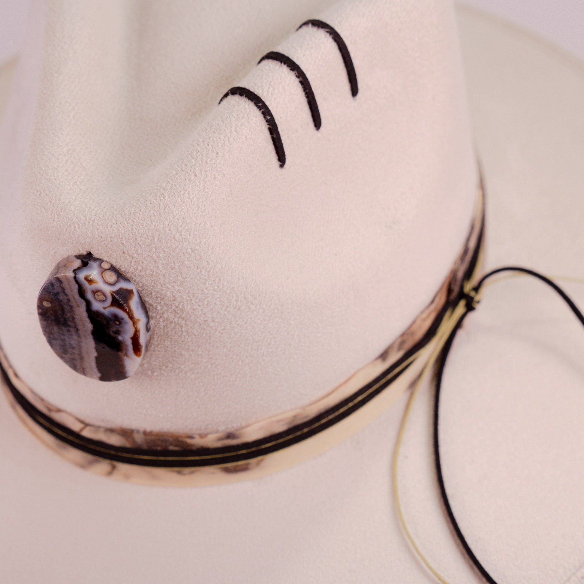Aukala Hat Handcrafted Boho Western Hat – Sand Suede Fedora with Black Gemstone & Leather Accents