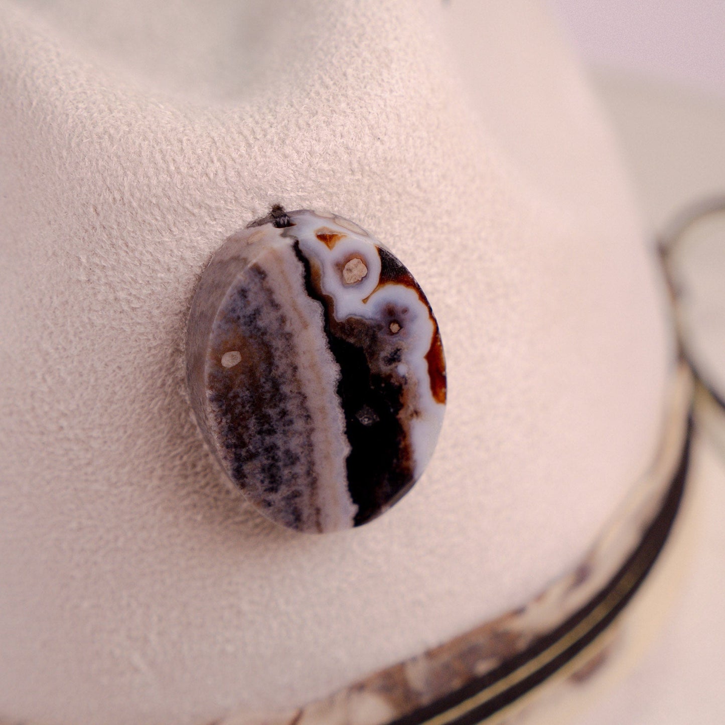 Aukala Hat Handcrafted Boho Western Hat – Sand Suede Fedora with Black Gemstone & Leather Accents