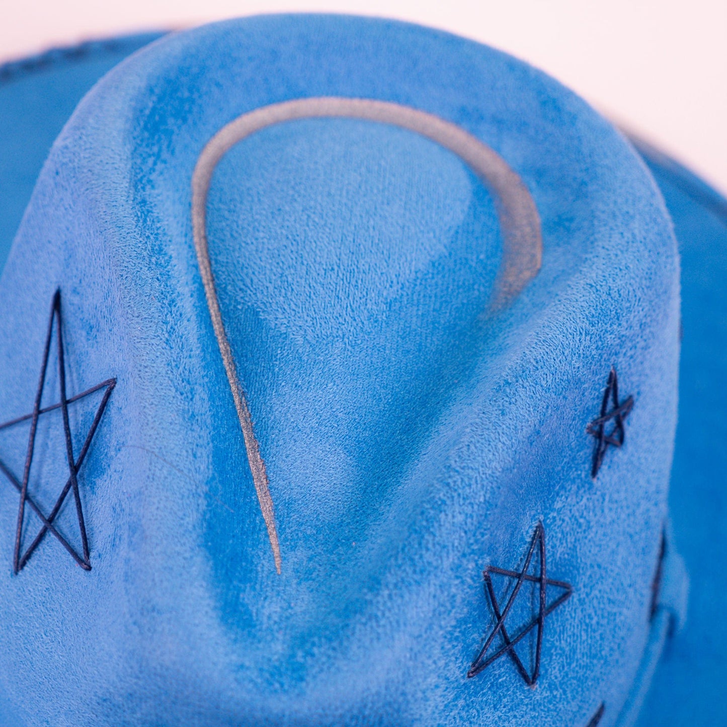 Aukala Hat Handcrafted Celestial Blue Suede Hat – Starry Boho Western Fedora with Gold Trim