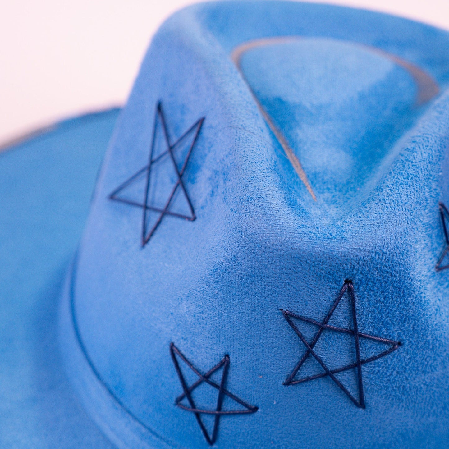 Aukala Hat Handcrafted Celestial Blue Suede Hat – Starry Boho Western Fedora with Gold Trim