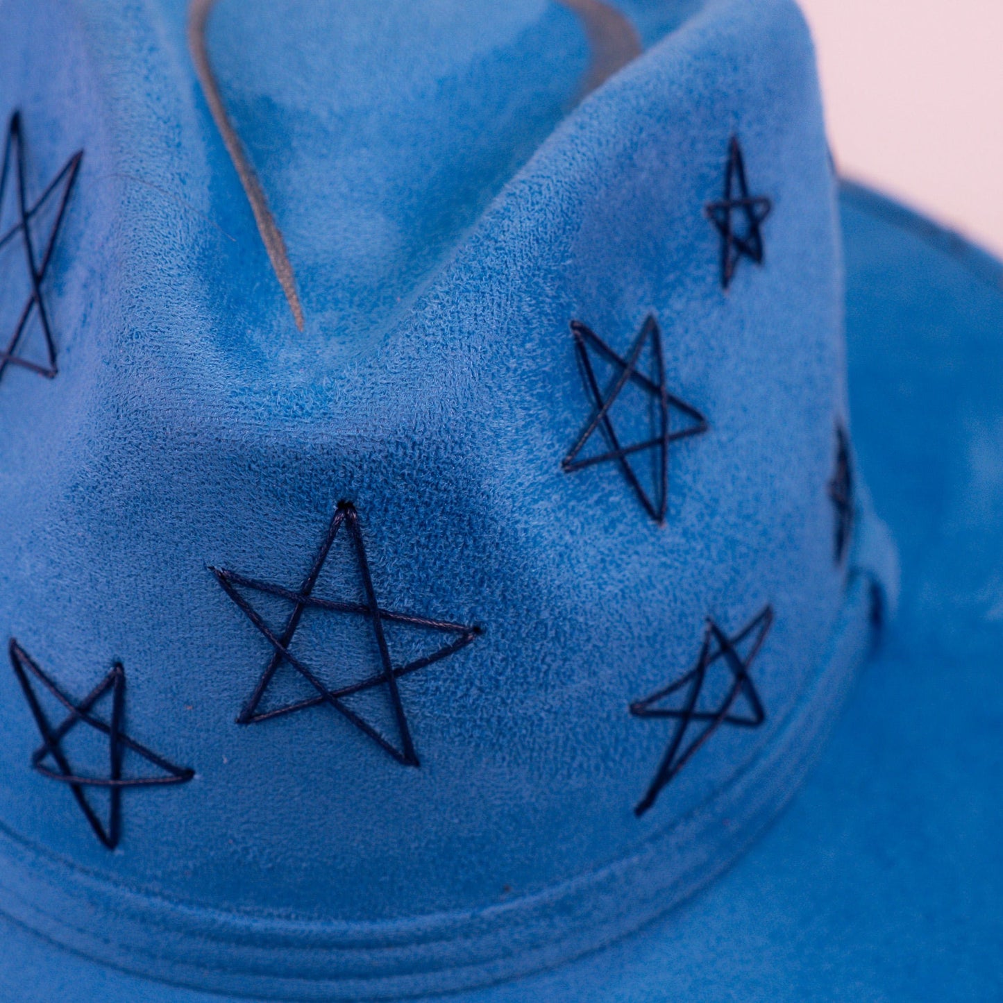 Aukala Hat Handcrafted Celestial Blue Suede Hat – Starry Boho Western Fedora with Gold Trim