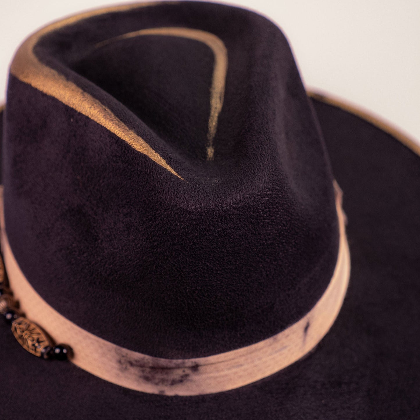 Aukala Hat Handcrafted Golden Eclipse Suede Hat – Luxe Western Elegance with Artisan Gold Accents