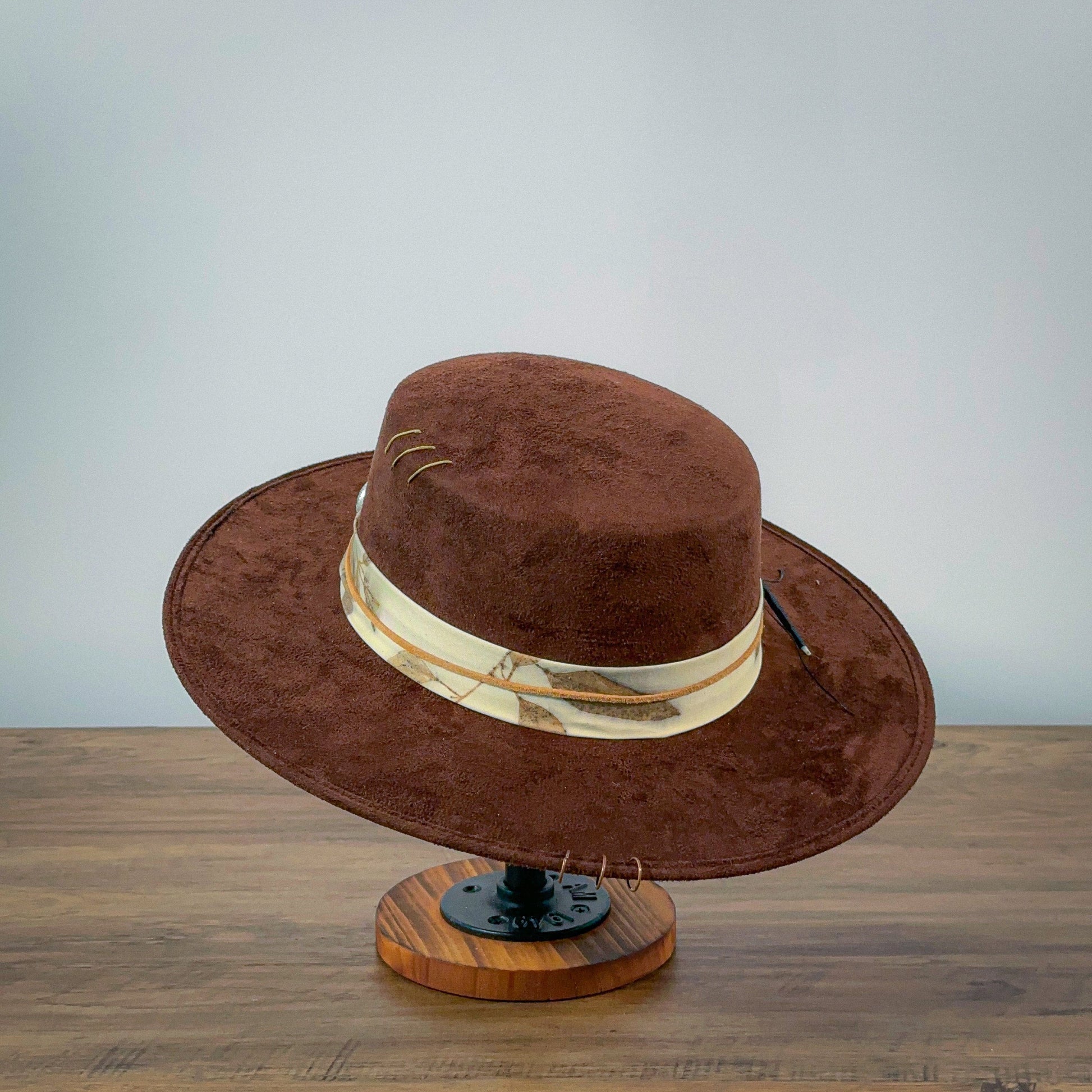 Aukala Café Elegance Brim Hat - Handcrafted Suede with Unique EcoPrint