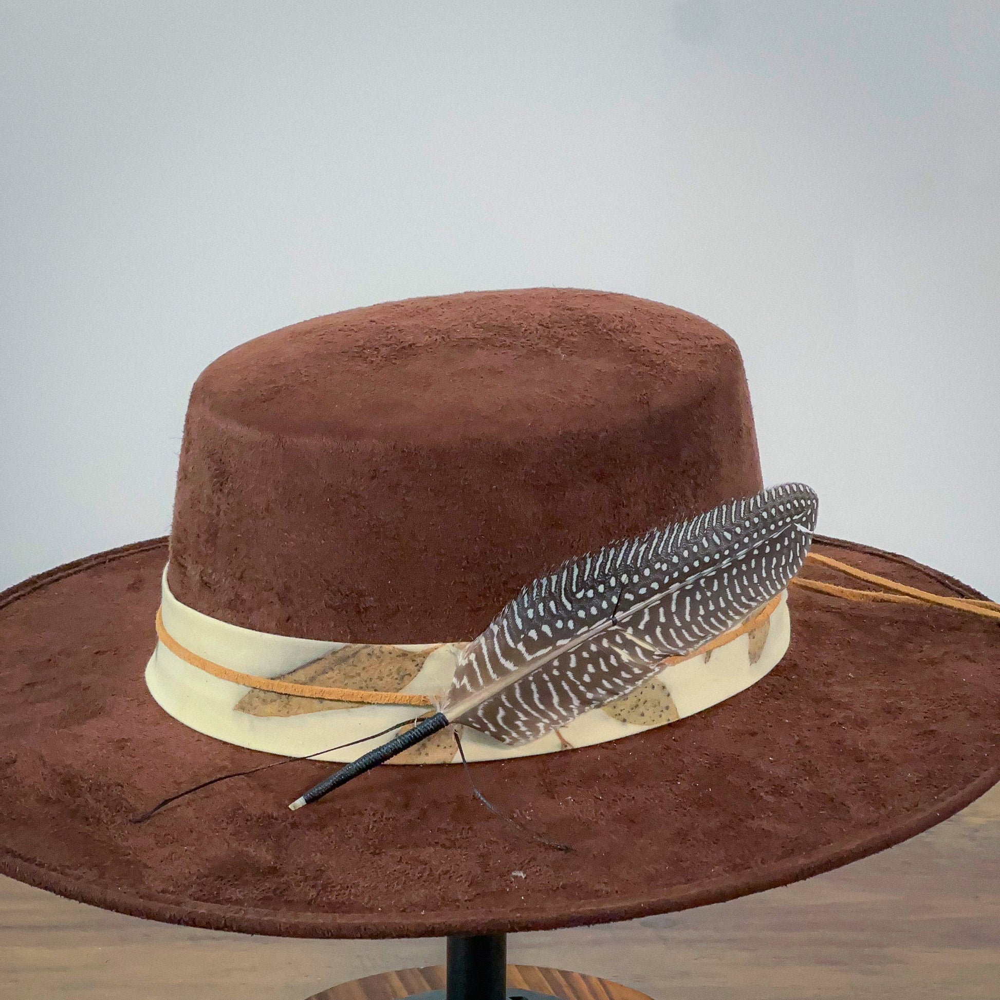 Aukala Café Elegance Brim Hat - Handcrafted Suede with Unique EcoPrint