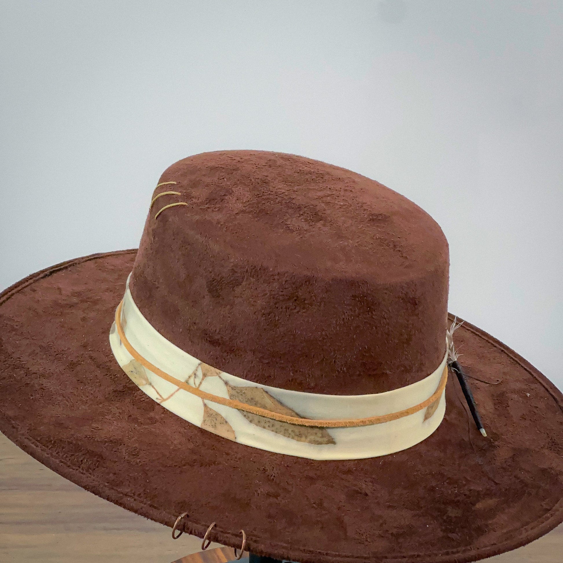 Aukala Café Elegance Brim Hat - Handcrafted Suede with Unique EcoPrint