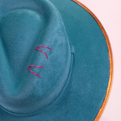 Aukala Hat Azure Peaks – Handcrafted Blue Suede Hat with Geometric Embroidery