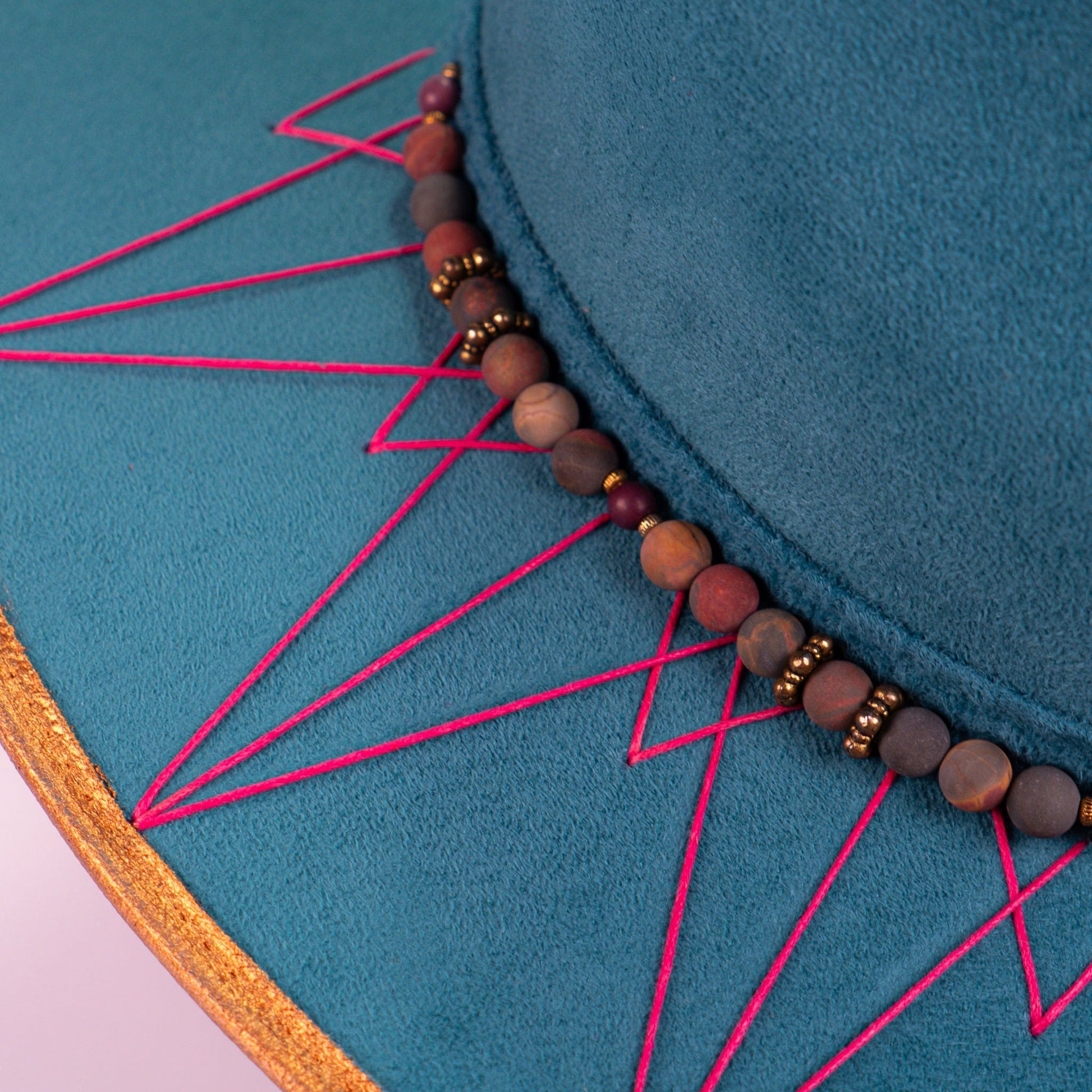 Aukala Hat Azure Peaks – Handcrafted Blue Suede Hat with Geometric Embroidery