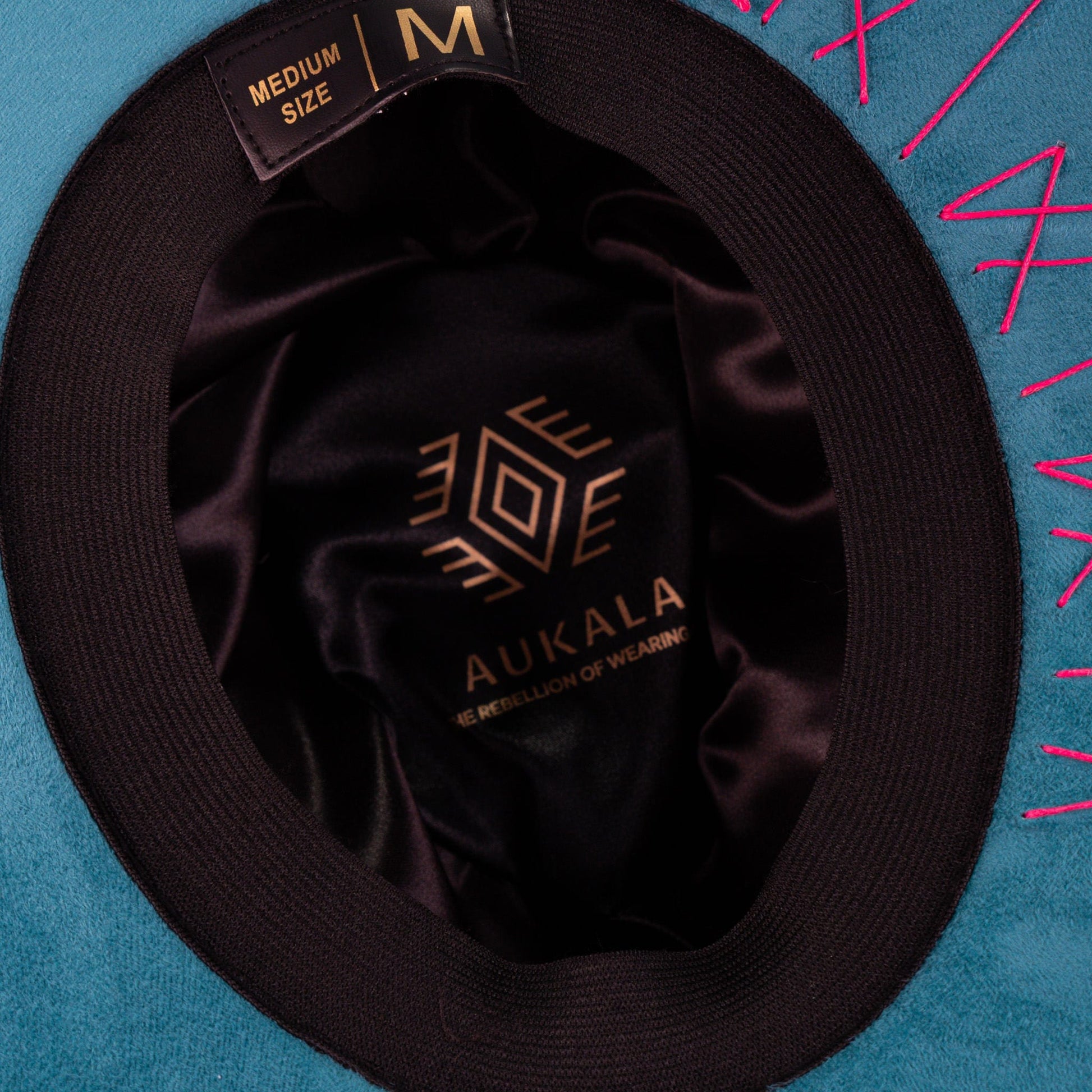 Aukala Hat Azure Peaks – Handcrafted Blue Suede Hat with Geometric Embroidery