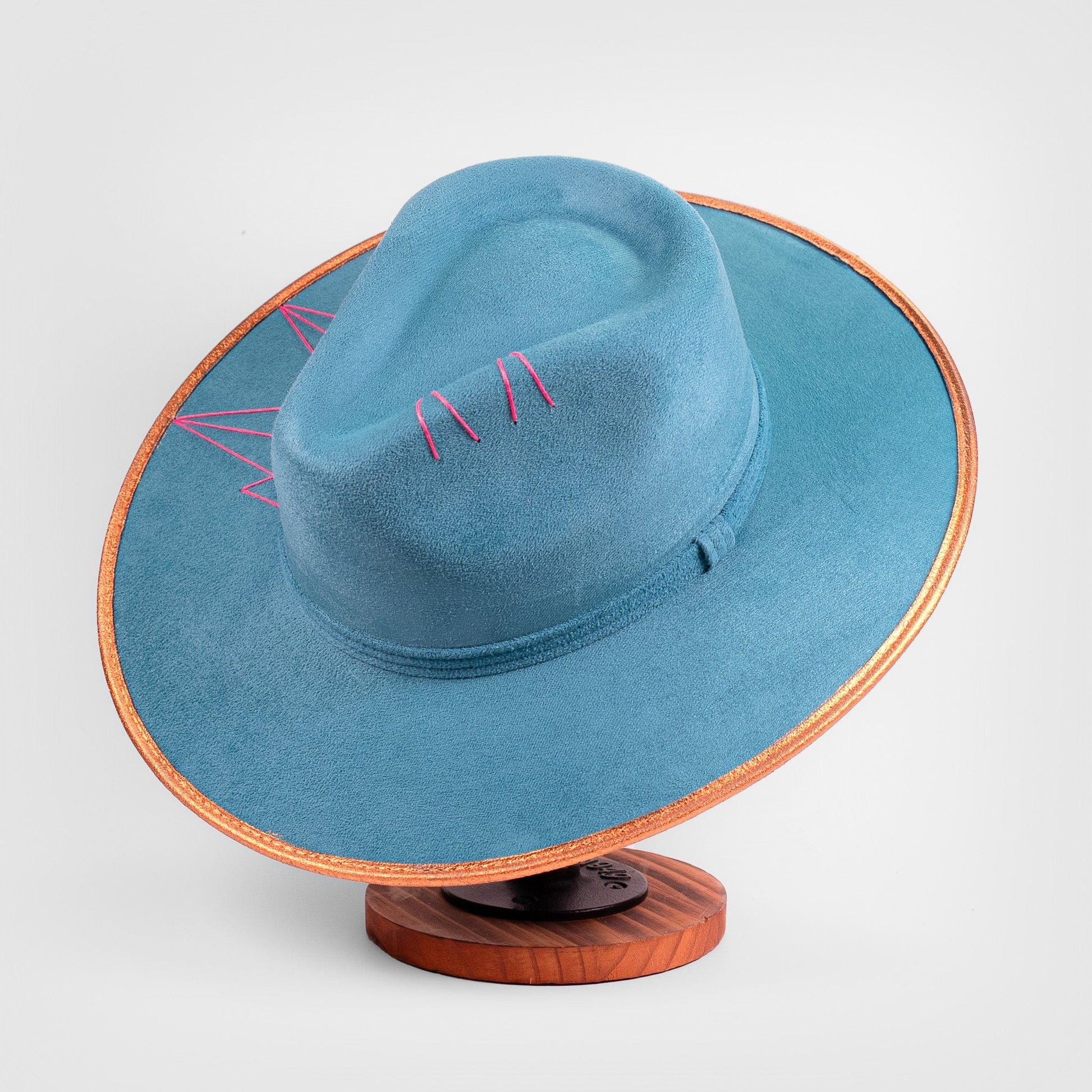 Aukala Hat Azure Peaks – Handcrafted Blue Suede Hat with Geometric Embroidery