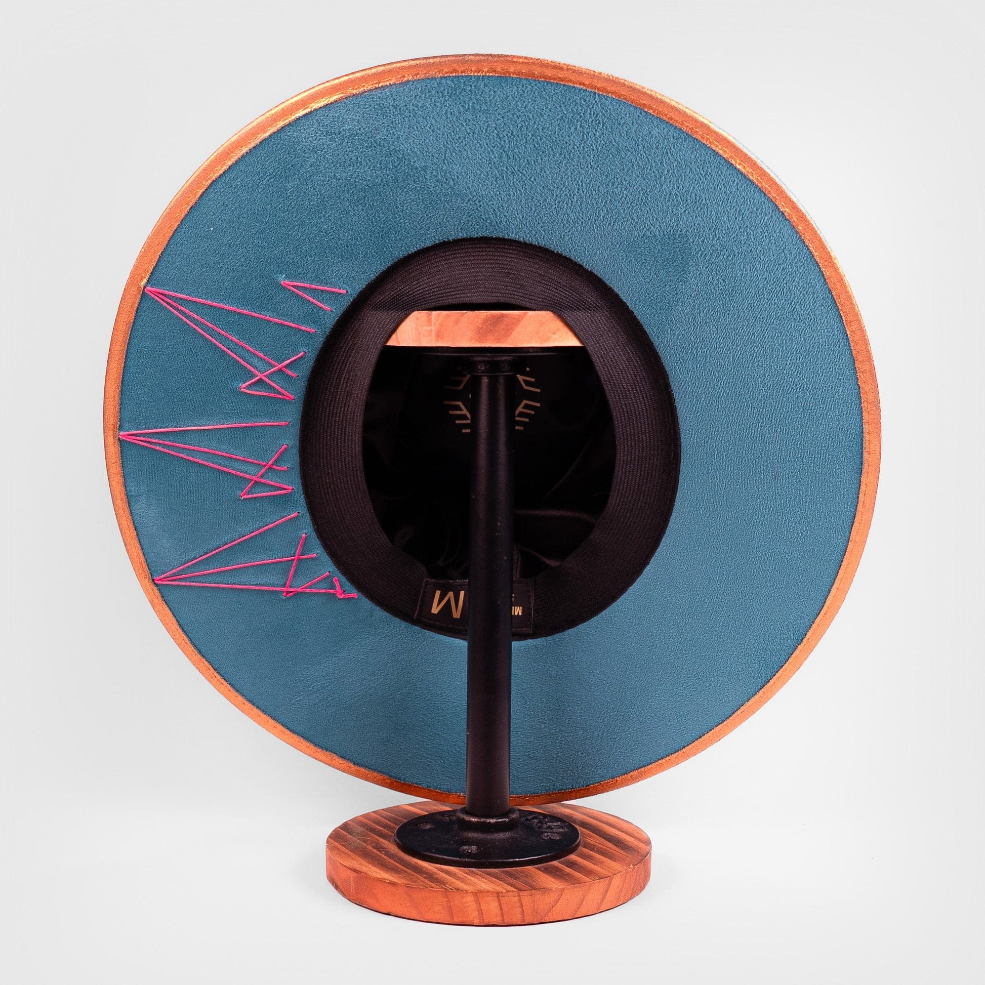 Aukala Hat Azure Peaks – Handcrafted Blue Suede Hat with Geometric Embroidery