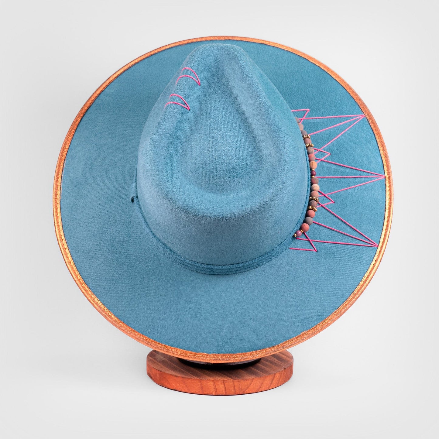 Aukala Hat Azure Peaks – Handcrafted Blue Suede Hat with Geometric Embroidery