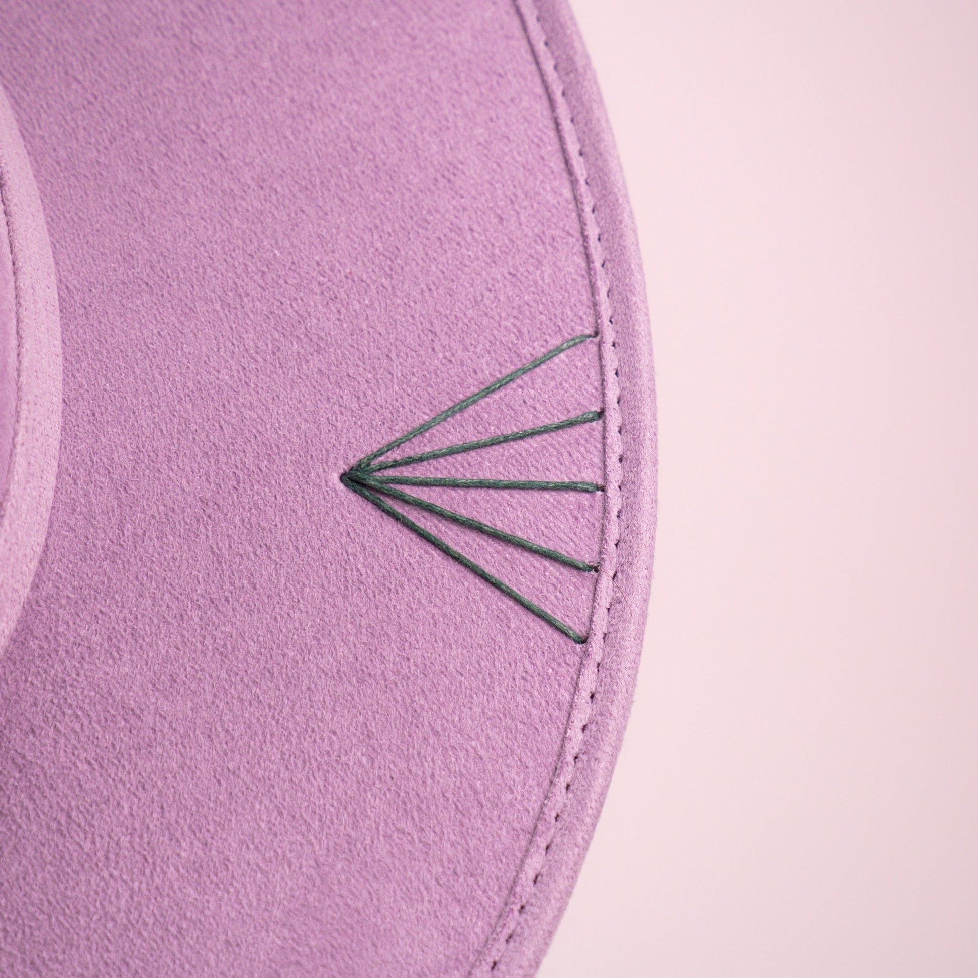 Aukala Hat Handcrafted Boho Amaru Lilac Hat – Lavender Suede Fedora with Green Stitching & Beaded Accent