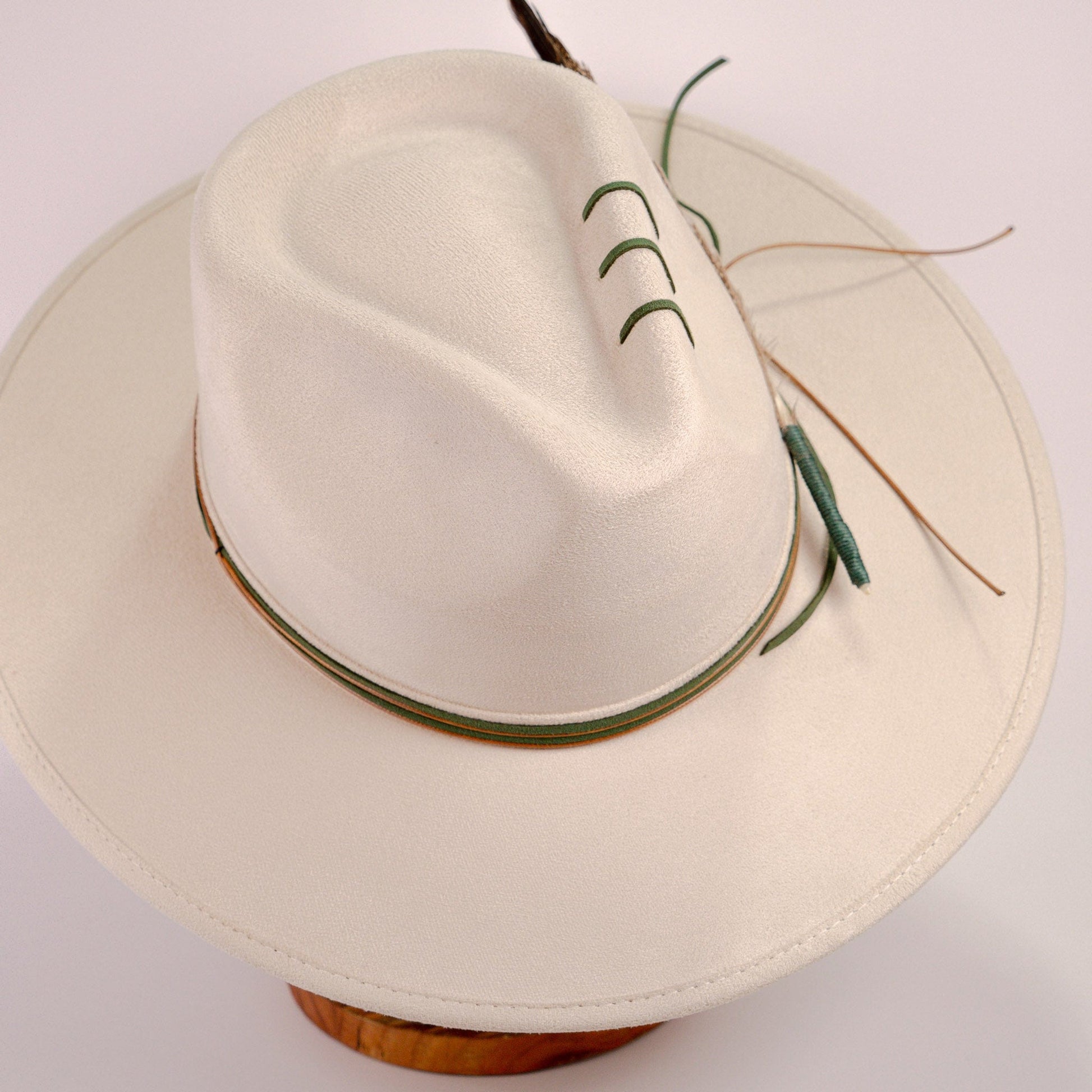 Aukala Hat Handcrafted Boho Arandu Hat – Sand Suede Fedora with Feather Accent & Earthy Tones