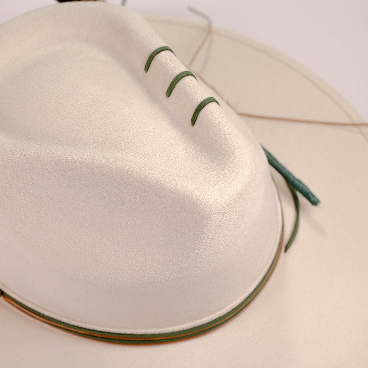 Aukala Hat Handcrafted Boho Arandu Hat – Sand Suede Fedora with Feather Accent & Earthy Tones