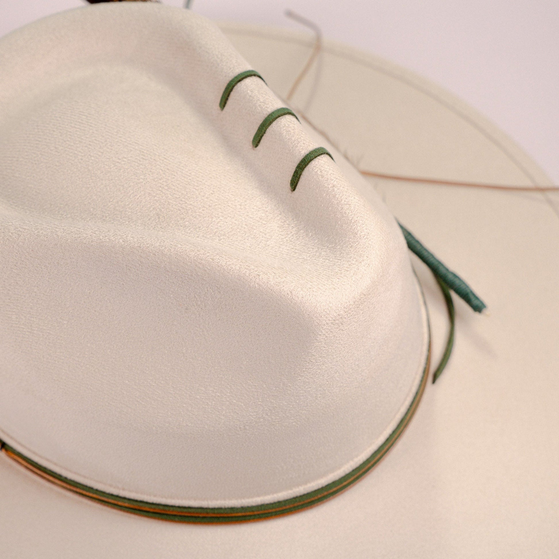 Aukala Hat Handcrafted Boho Arandu Hat – Sand Suede Fedora with Feather Accent & Earthy Tones