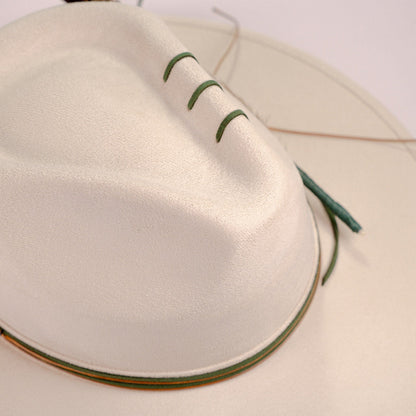 Aukala Hat Handcrafted Boho Arandu Hat – Sand Suede Fedora with Feather Accent & Earthy Tones
