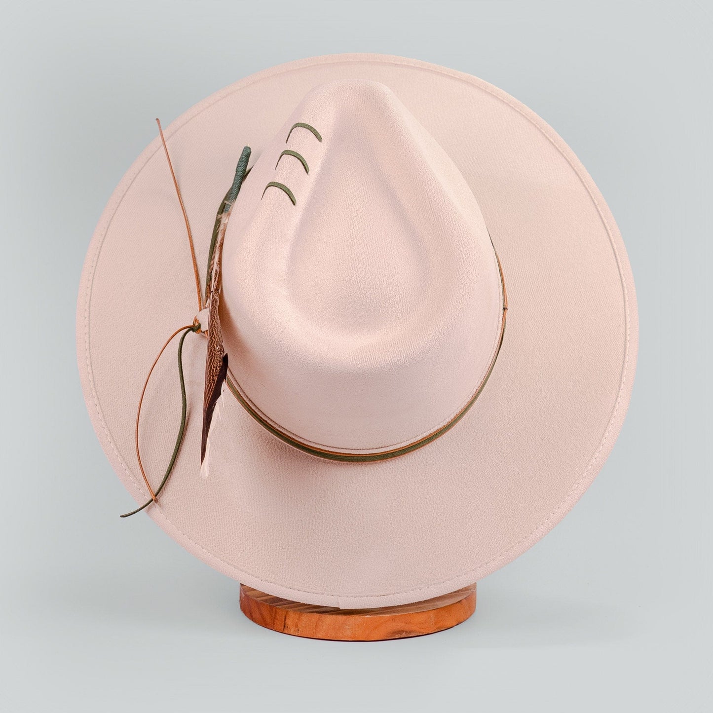 Aukala Hat Handcrafted Boho Arandu Hat – Sand Suede Fedora with Feather Accent & Earthy Tones