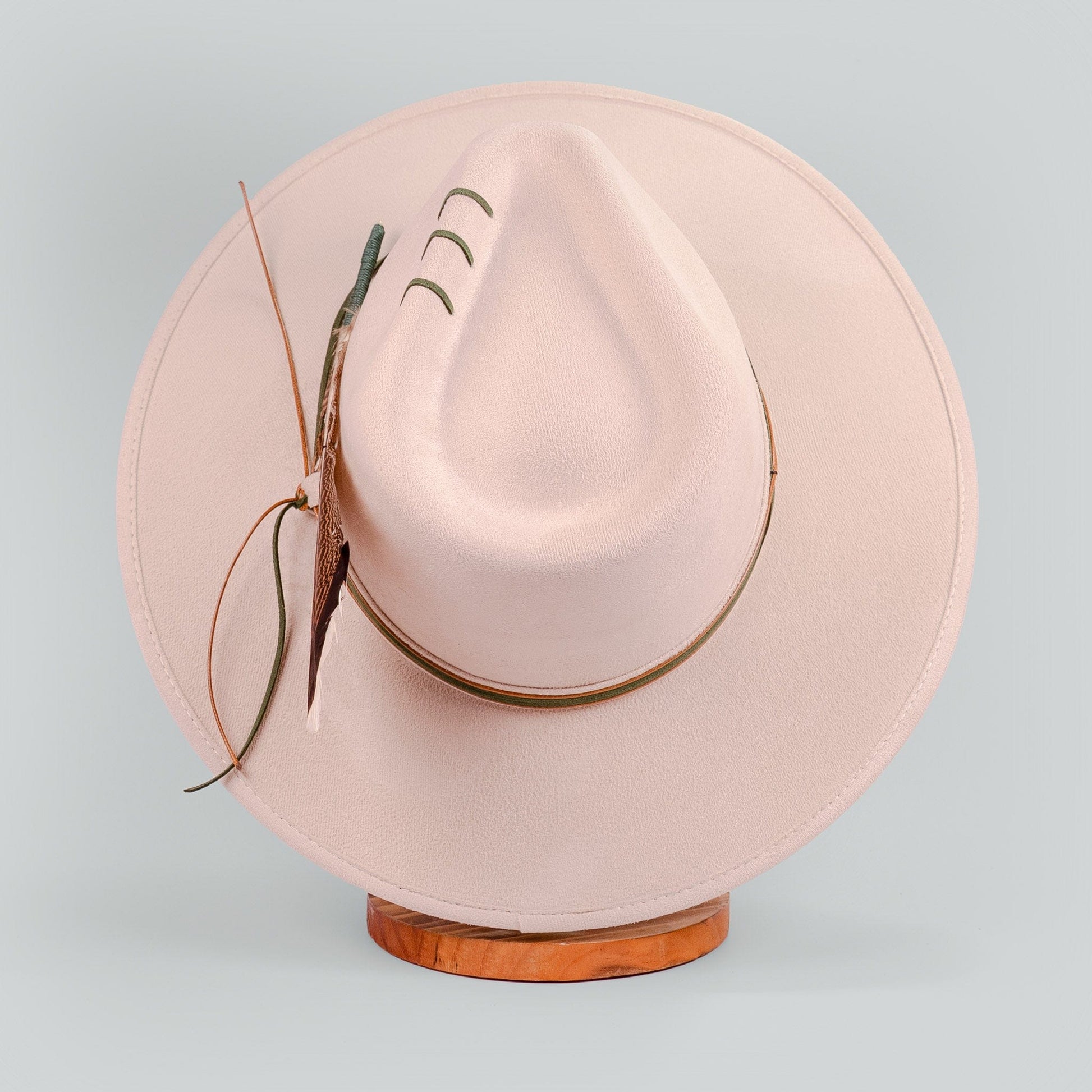 Aukala Hat Handcrafted Boho Arandu Hat – Sand Suede Fedora with Feather Accent & Earthy Tones