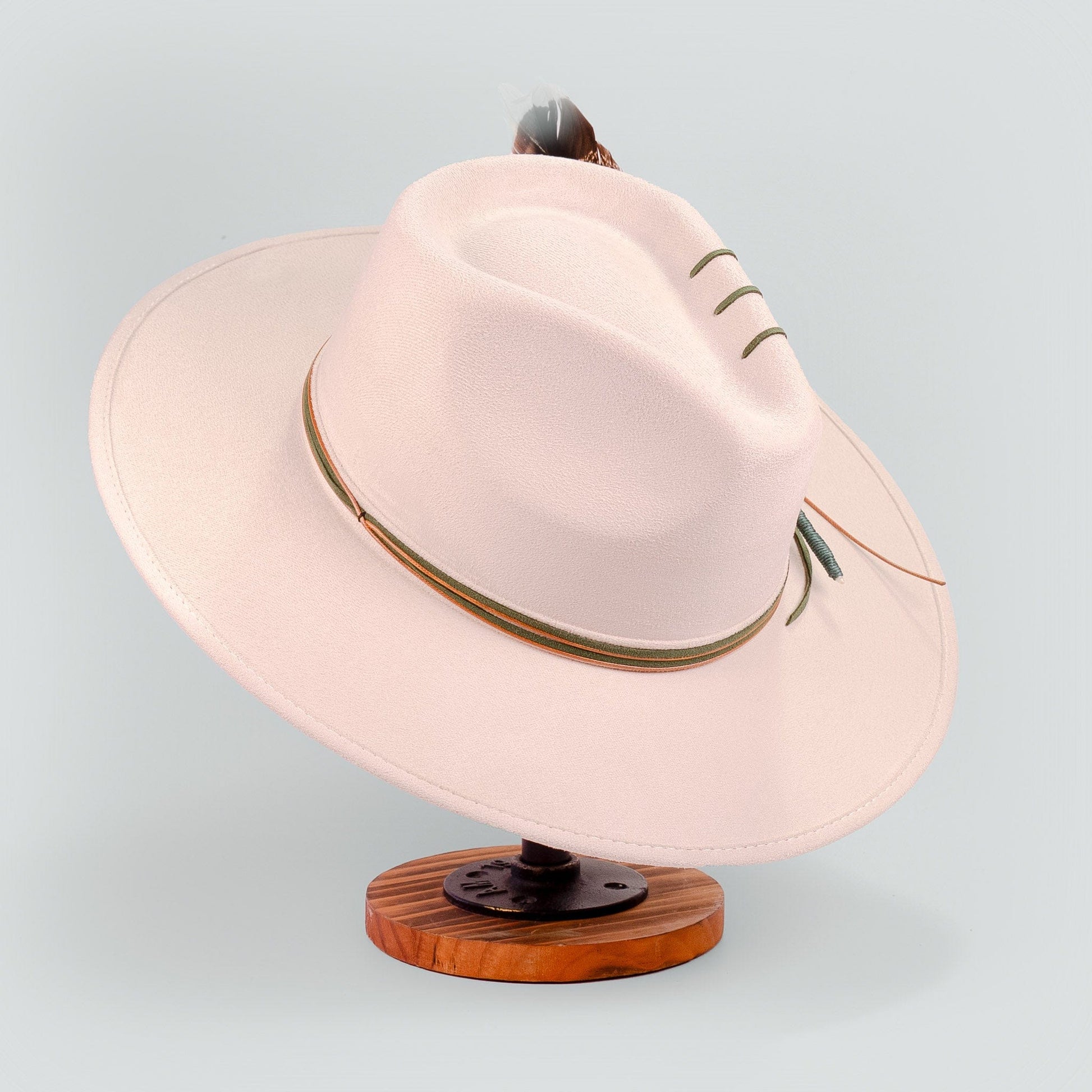 Aukala Hat Handcrafted Boho Arandu Hat – Sand Suede Fedora with Feather Accent & Earthy Tones