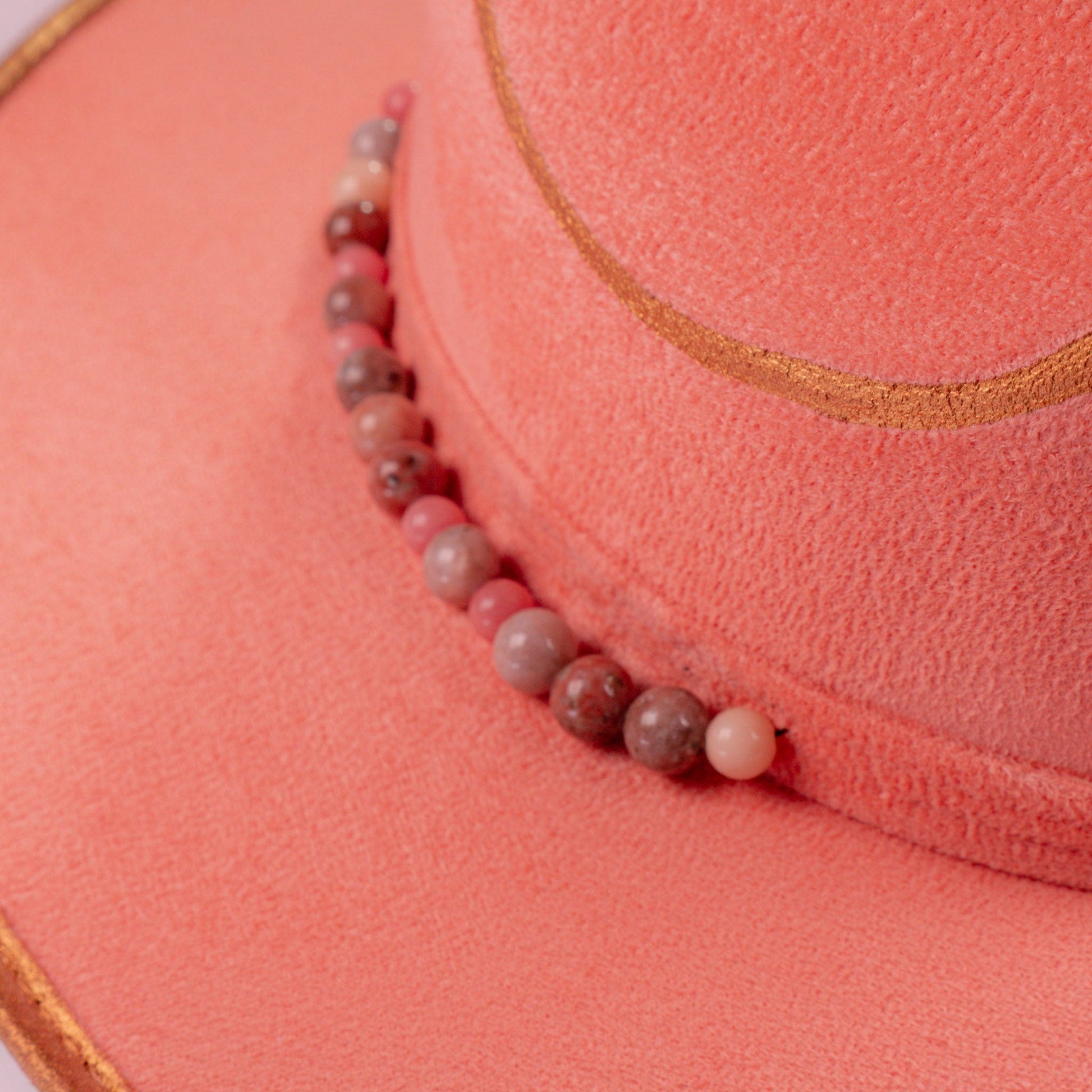 Aukala Hat Handcrafted Boho Blush Horizon Hat - Pink Suede Fedora with Gold Accents