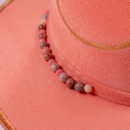 Aukala Hat Handcrafted Boho Blush Horizon Hat - Pink Suede Fedora with Gold Accents