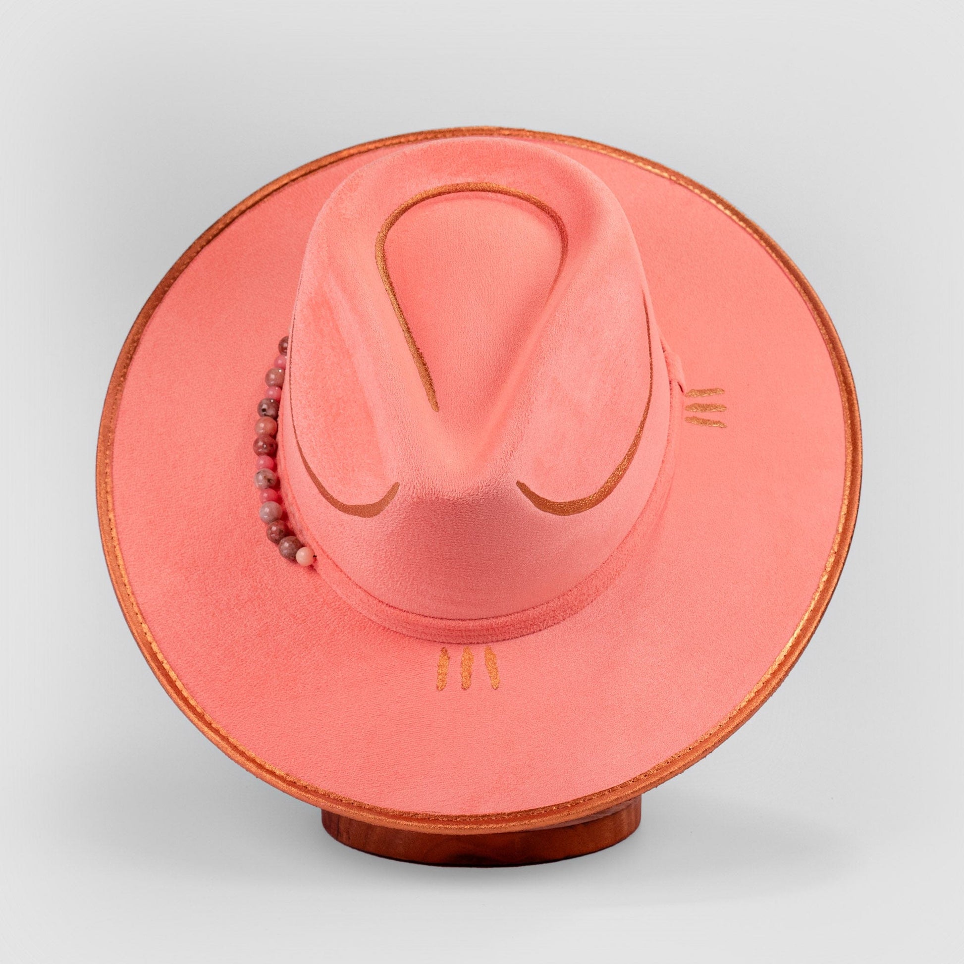 Aukala Hat Handcrafted Boho Blush Horizon Hat - Pink Suede Fedora with Gold Accents