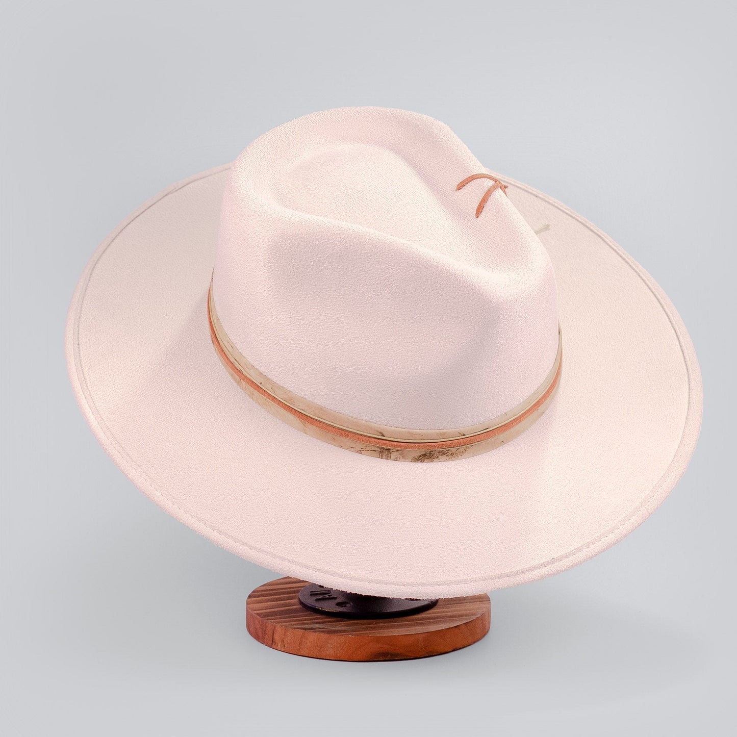 Aukala Hat Handcrafted Boho Desert Crescent Hat – Off-White Suede Fedora with Leather Band & Minimalist Stitching