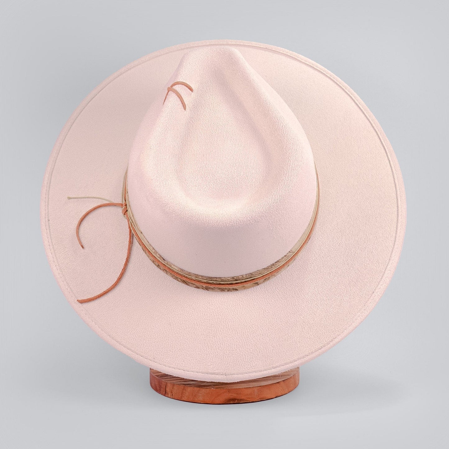 Aukala Hat Handcrafted Boho Desert Crescent Hat – Off-White Suede Fedora with Leather Band & Minimalist Stitching