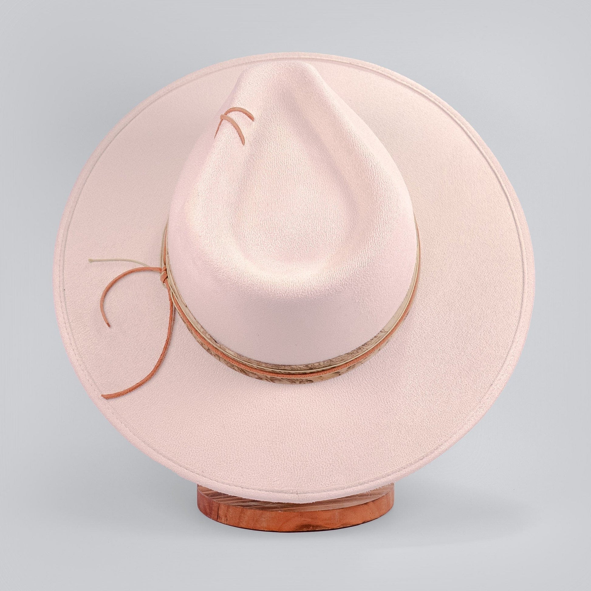 Aukala Hat Handcrafted Boho Desert Crescent Hat – Off-White Suede Fedora with Leather Band & Minimalist Stitching