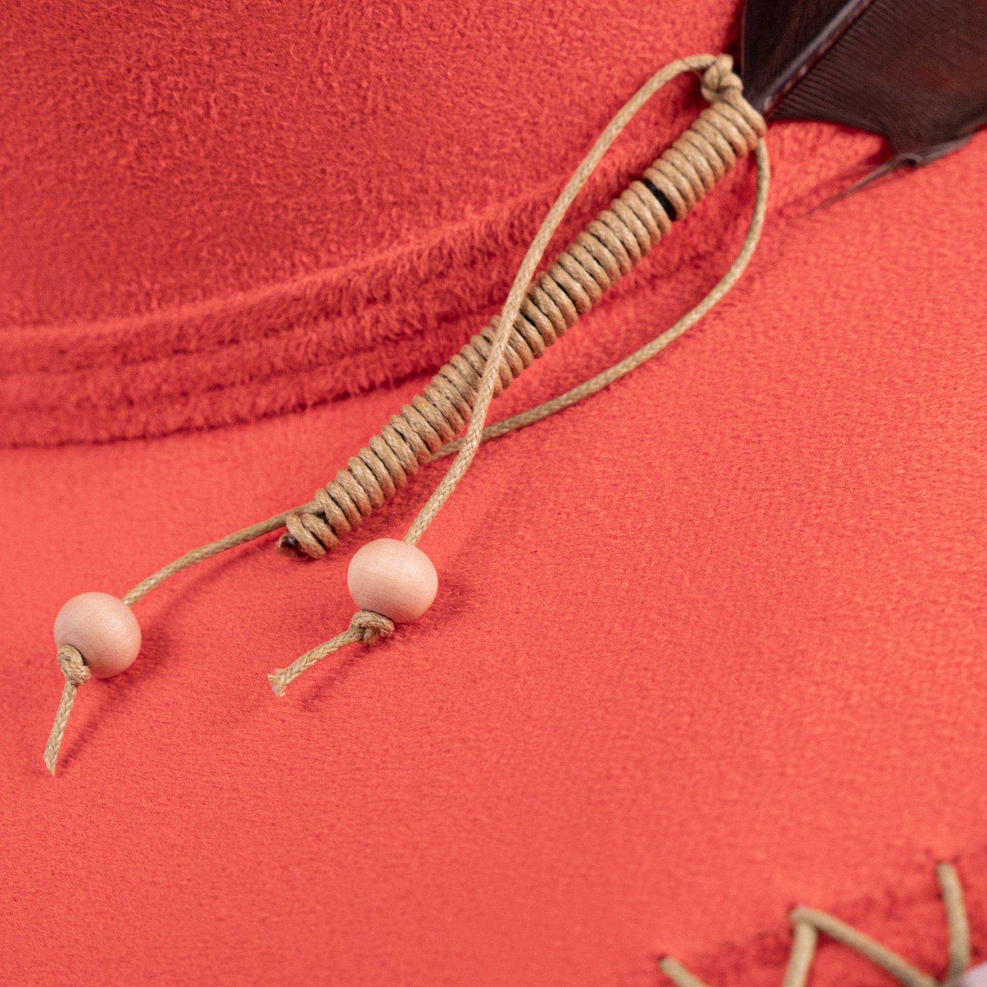 Aukala Hat Handcrafted Boho Ember Horizon Hat – Fiery Red Suede Fedora with Feather & Beaded Accents