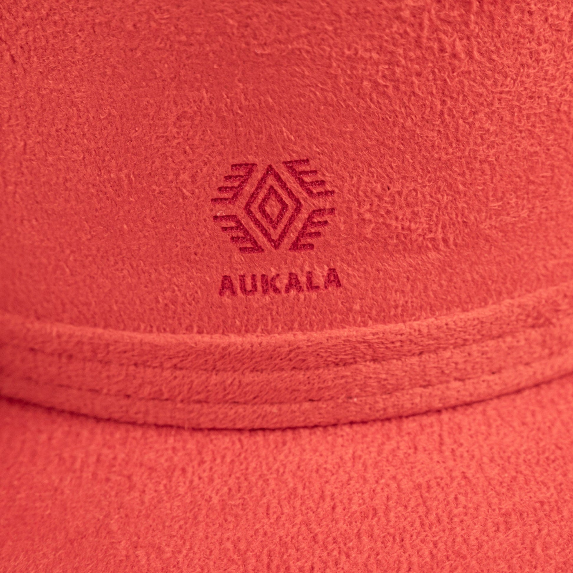Aukala Hat Handcrafted Boho Ember Horizon Hat – Fiery Red Suede Fedora with Feather & Beaded Accents