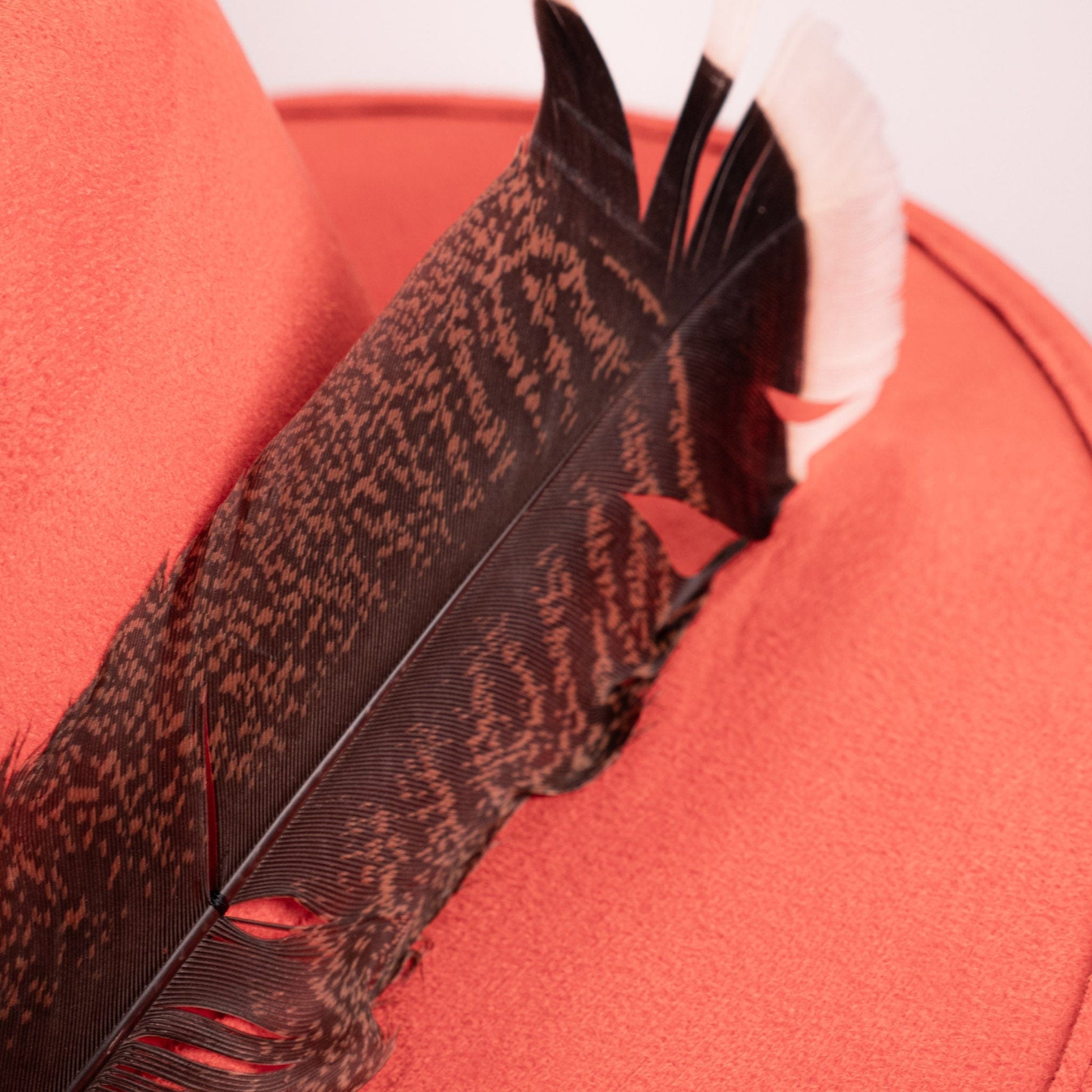 Aukala Hat Handcrafted Boho Ember Horizon Hat – Fiery Red Suede Fedora with Feather & Beaded Accents