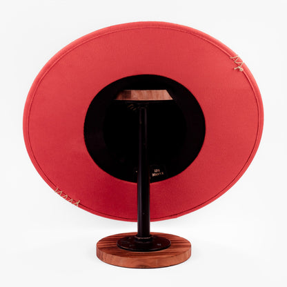 Aukala Hat Handcrafted Boho Ember Horizon Hat – Fiery Red Suede Fedora with Feather & Beaded Accents