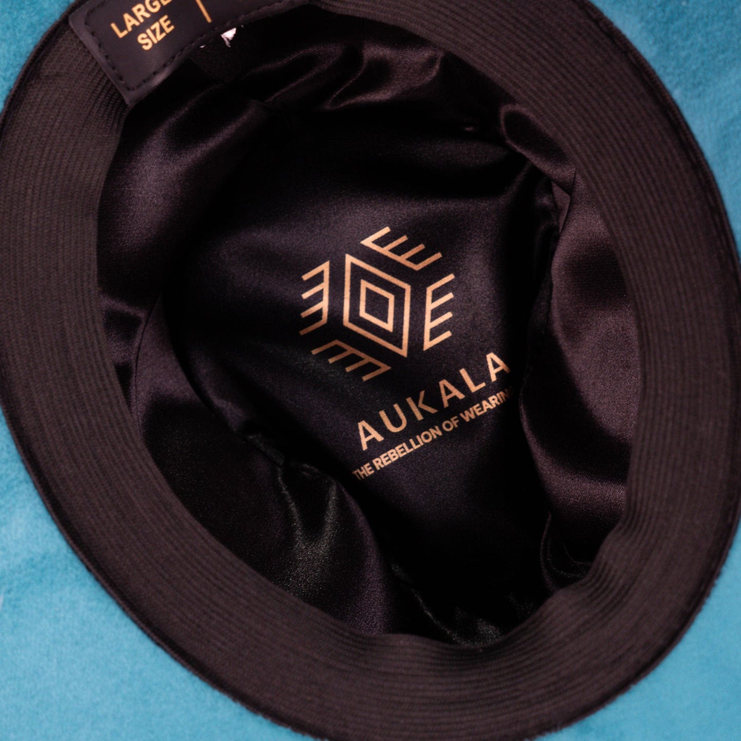 Aukala Hat Handcrafted Boho Kinish Hat – Teal Suede Fedora with Gold Accents & Celestial Embroidery