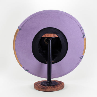 Aukala Hat Handcrafted Boho Lavender Sky Hat – Suede Fedora with Gold Trim & Multicolor Semi-Precious Beads