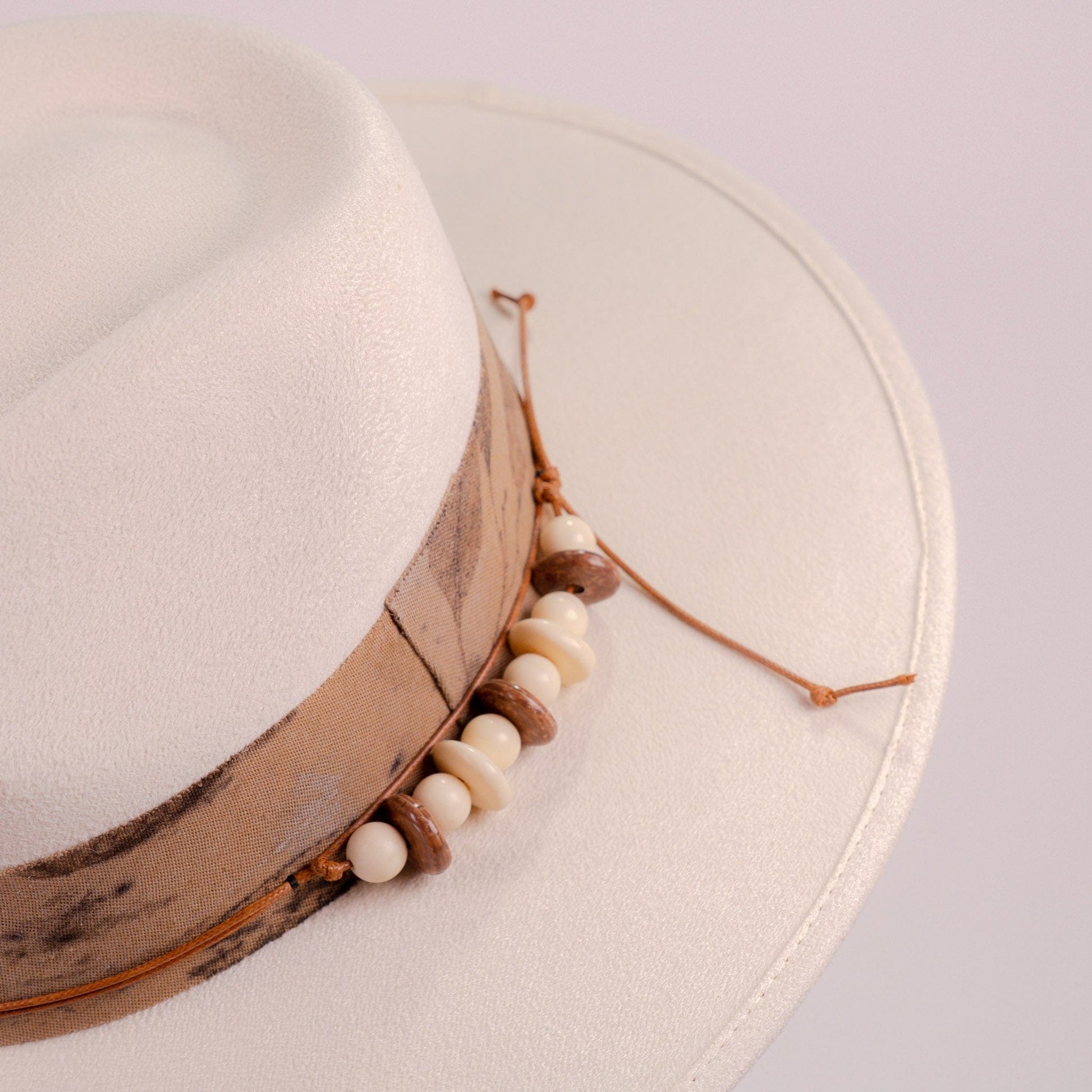 Aukala Hat Handcrafted Boho Nomad Hat – Ivory Suede Fedora with Rustic Accents