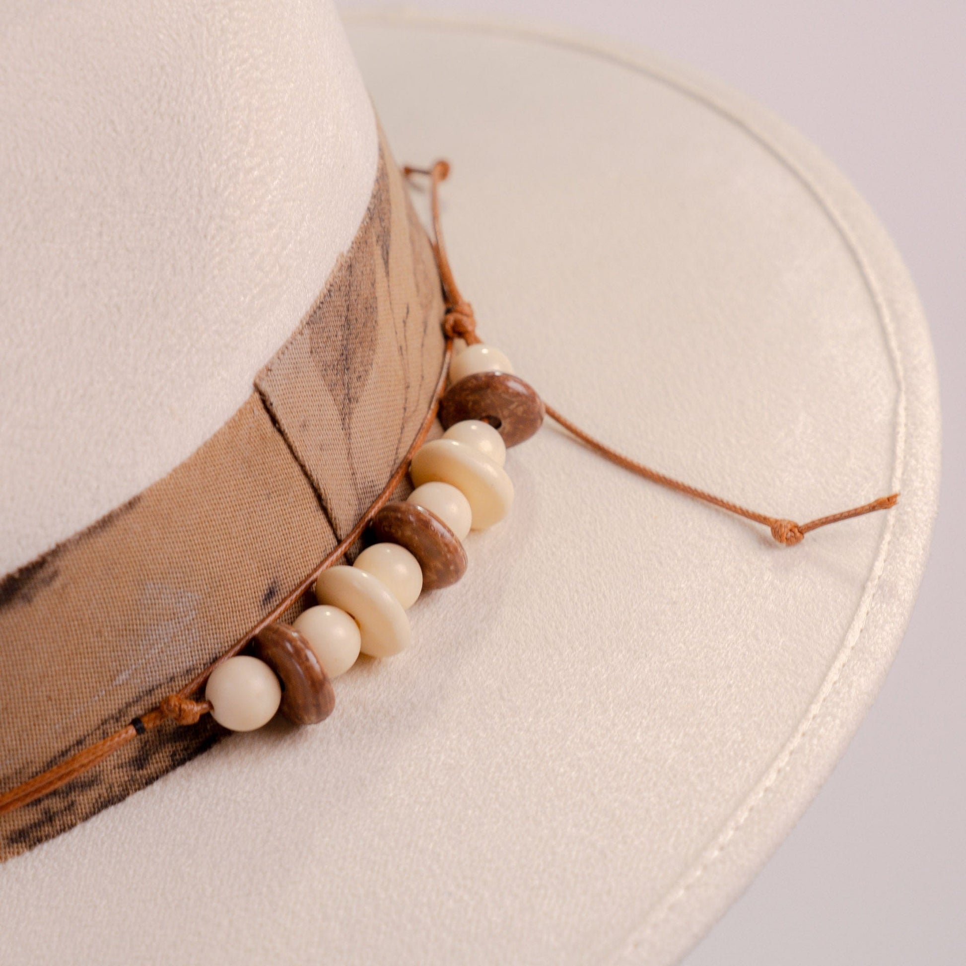 Aukala Hat Handcrafted Boho Nomad Hat – Ivory Suede Fedora with Rustic Accents