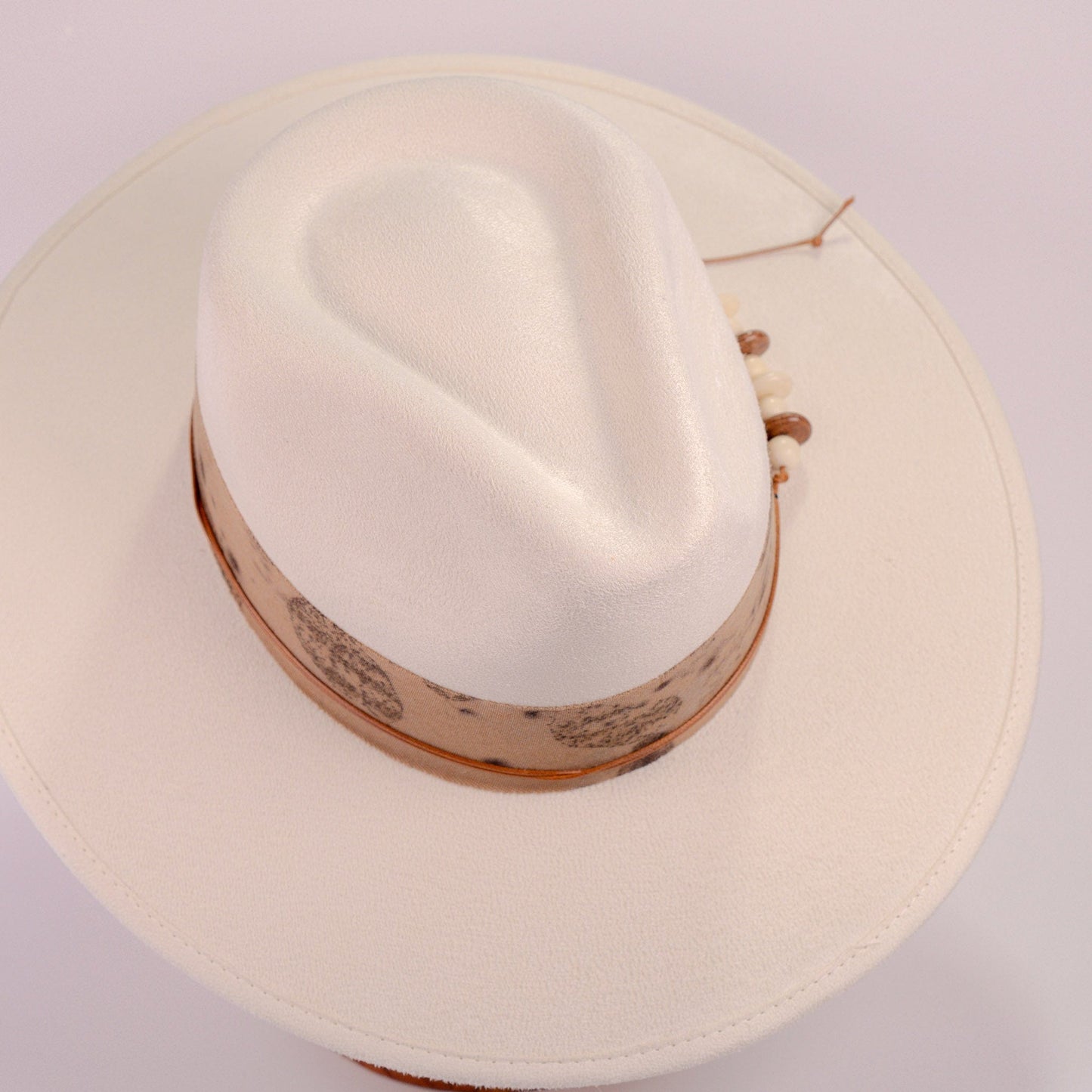 Aukala Hat Handcrafted Boho Nomad Hat – Ivory Suede Fedora with Rustic Accents